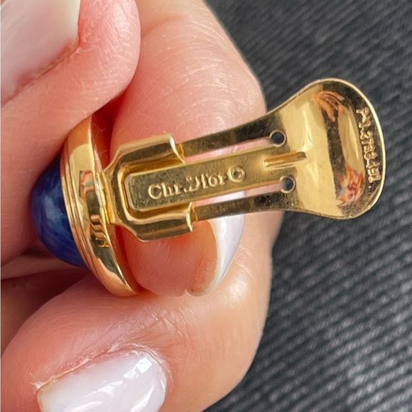 Authentic Vintage Christian Dior clip earrings lapis Glass oval Clip -on - Picture 4 of 5